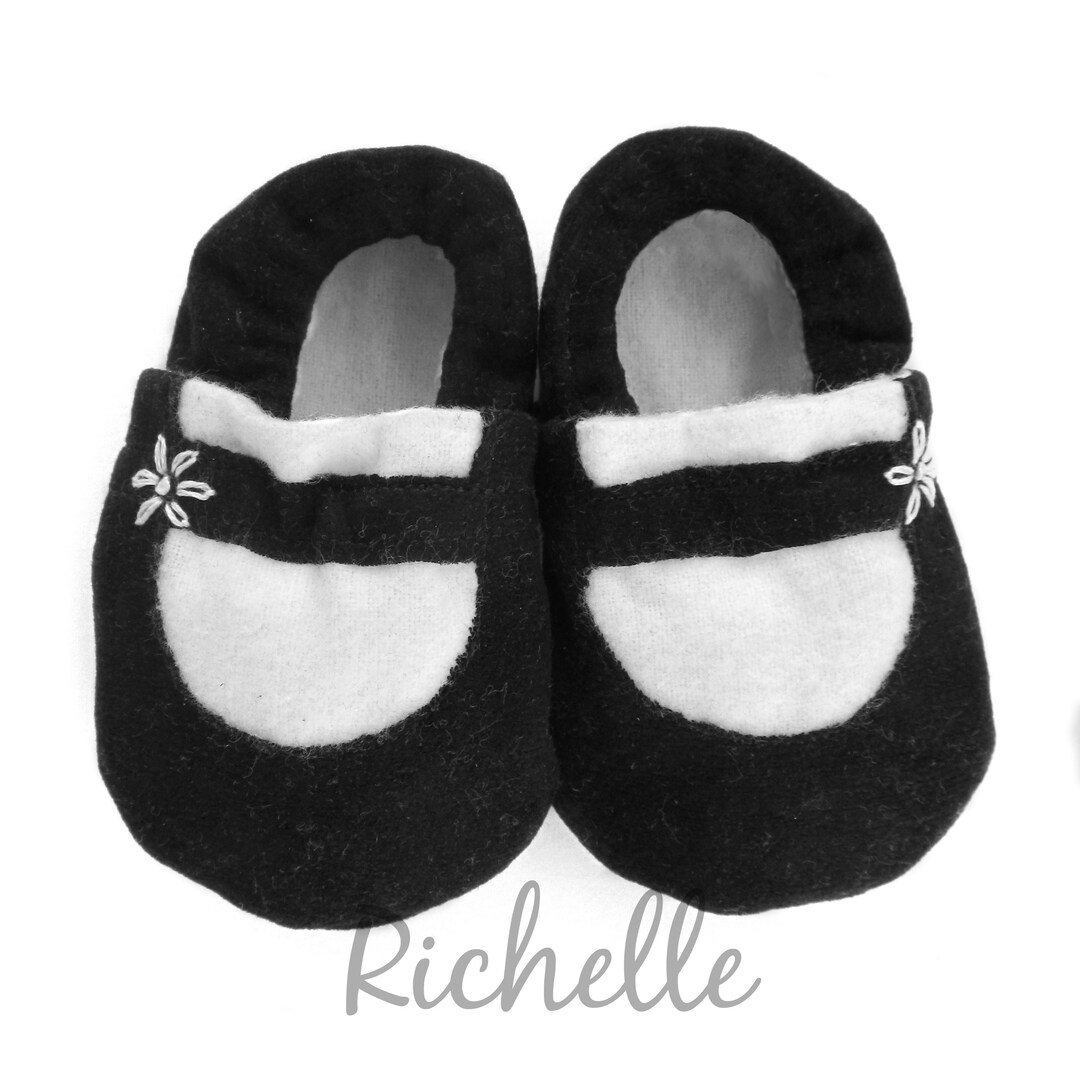 Mary Jane Baby Shoes Black or Brown & White With Flower Baby Etsy