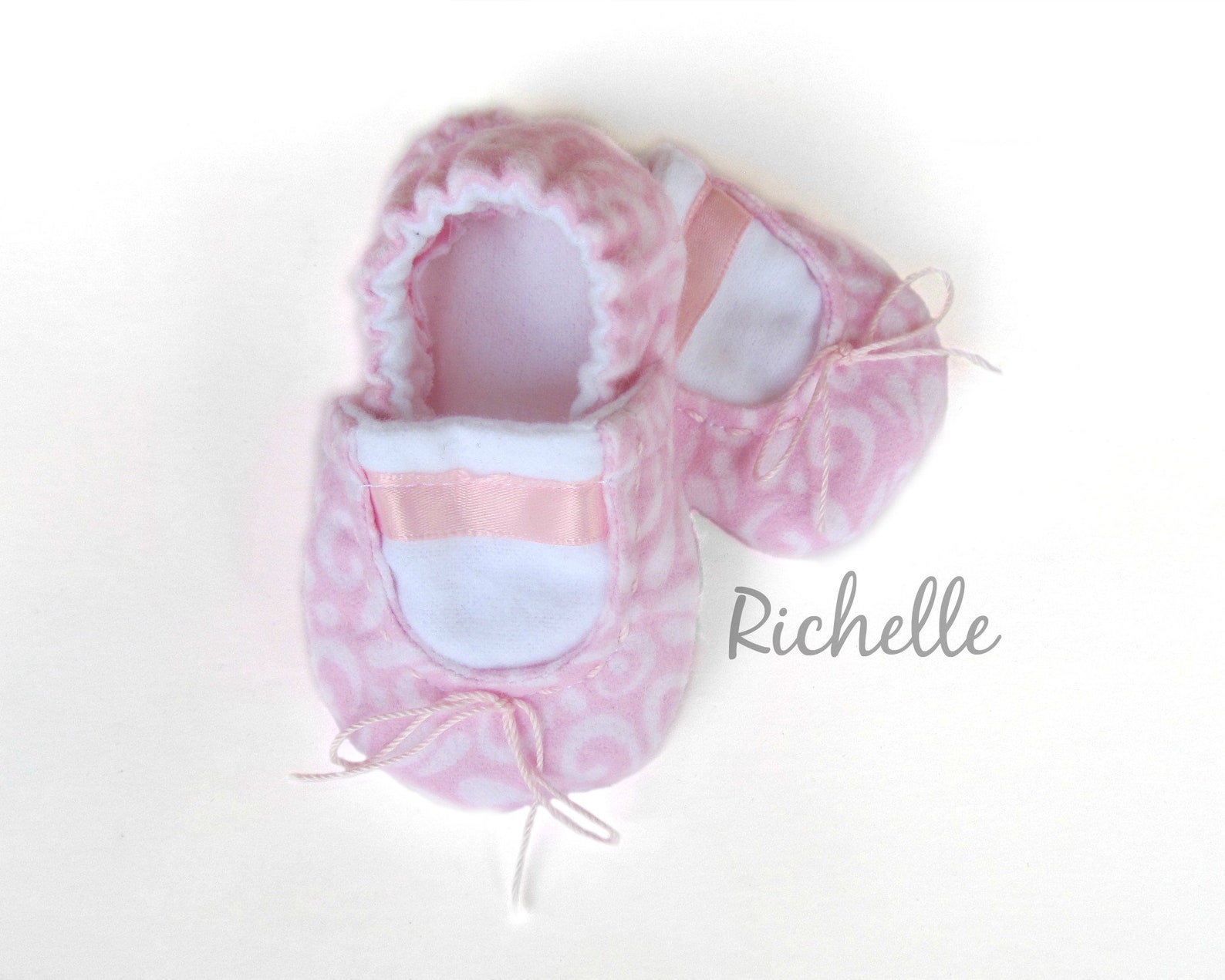 pink baby ballet slippers, infant toddler ballerina shoes, soft sole crib booties, handmade baby ballet flat, dance theme shower