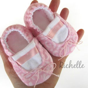 Pink Baby Ballet Slippers, Infant Toddler Ballerina Shoes, Soft Sole Crib Booties, Handmade Baby Ballet Flat, Dance Theme Shower Gift Idea