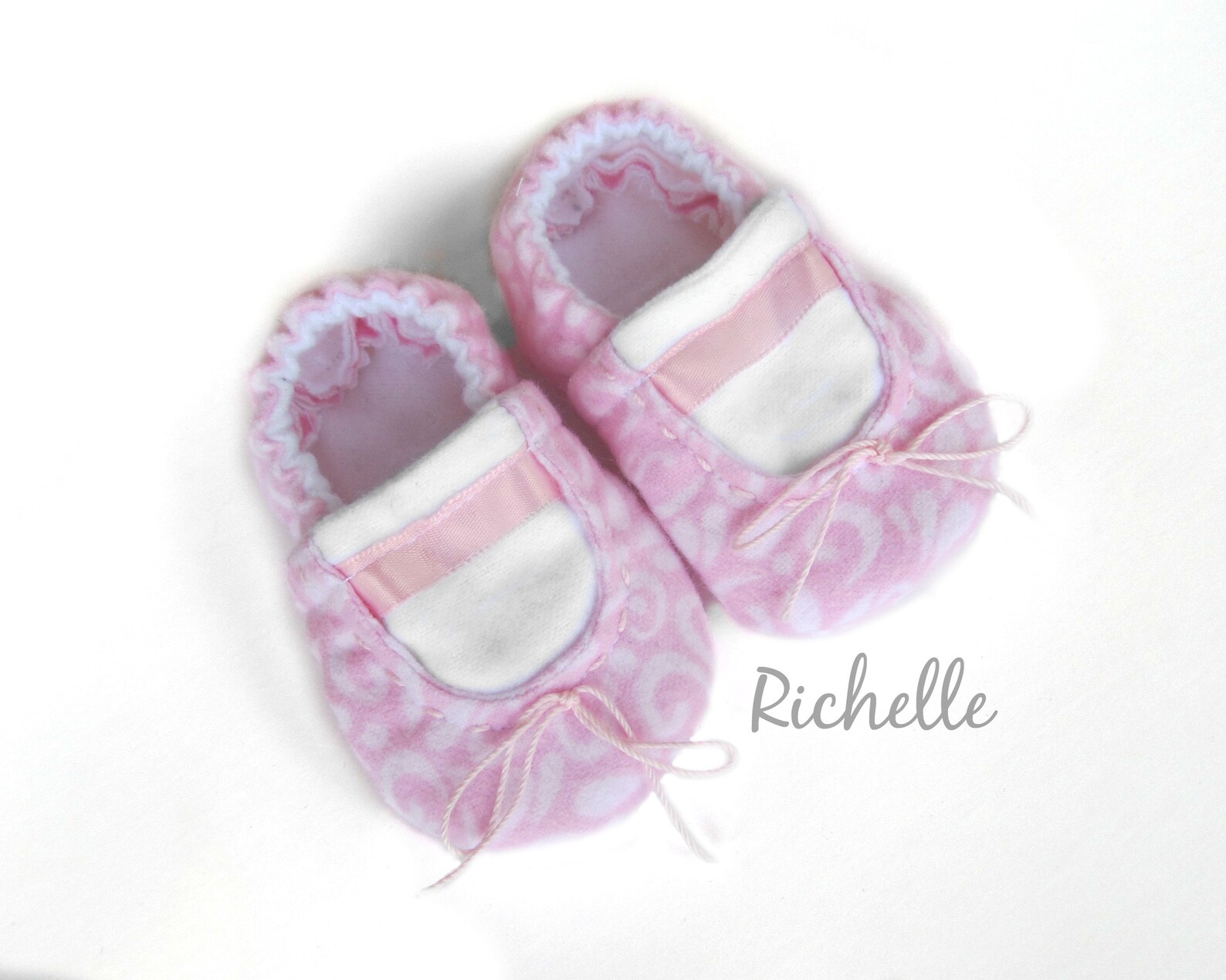 pink baby ballet slippers, infant toddler ballerina shoes, soft sole crib booties, handmade baby ballet flat, dance theme shower