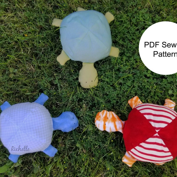 Turtle Sewing Pattern, PDF digital download, Easy Sew Projects For Kids or with Kids, Stuffed Animal Toy for Baby, Toddler