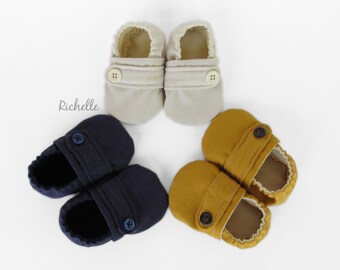 Baby Boy Linen Look Shoes with Faux Strap, Church Wedding, Special Occasion, Dressy Soft Sole Booties, Infant Toddler, Easter Sunday Outfit
