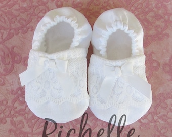 White Lace Baby Girl Shoes for Baptism, Blessing, Christening Outfit, Infant to Toddler