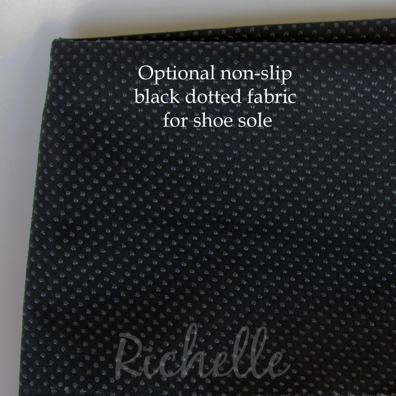 May include: Black dotted fabric for shoe soles. The fabric has a non-slip texture and is designed for shoe soles. The text "Optional non-slip black dotted fabric for shoe sole" is visible in the image.