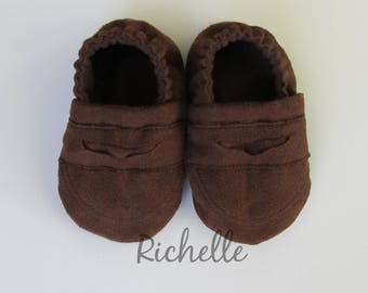 Baby Boy Penny Loafer Shoes, Faux Suede Soft Sole Booties