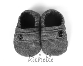 Gray Baby Boy Shoes with Faux Strap, Church, Wedding, Special Occasion, Dressy Cotton Soft Sole Crib Shoes, Easter Outfit, Infant, Toddler