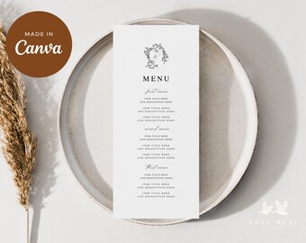 Classic + Elegant Wedding Menu Template, Printable Traditional Menu Card for Wedding, Editable Wedding Menu Template Download  | CAROLINA