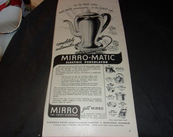 Anuncio vintage de la cafetera eléctrica Mirro-Matic de 1949