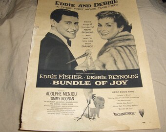vintage advertisement for the movie "Bundle Of Joy" and "Rock, Pretty Baby"