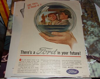 double-sided color vintage advertisement for the Ford Motor Company and Kreml Shampoo - 1945?