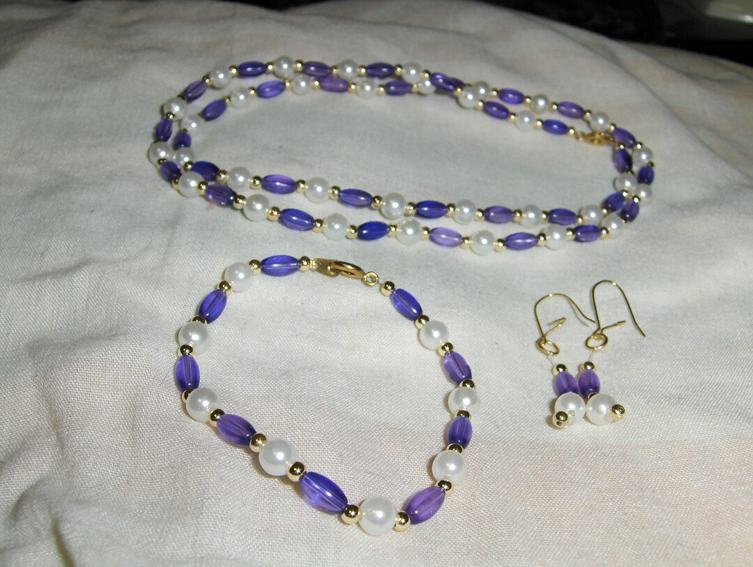 Amethyst Rice on Mini Pearls 3 Piece Set - Etsy