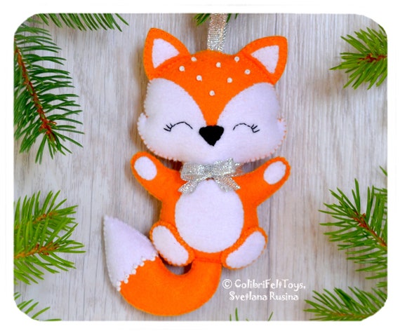 Fox Felt Christmas Ornaments Cute Fox In Gift Box Christmas Etsy