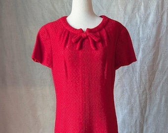 1960s Vintage Red Wool Shift Dress
