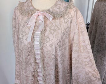 1950s Odette Barsa Peignoir, Pink, House Coat, Bows and  Floral Lace, Ribbon