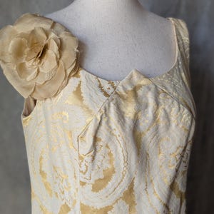 1950er 1960er Vintage Gold Brokat Kleid, Etuikleid Partykleid, Gr