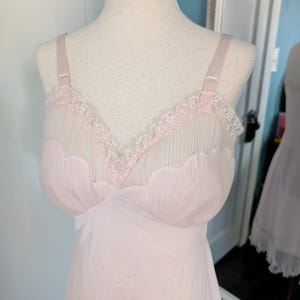 1950s Elegant Vintage Nightgown, Soft Pink, Negligee, by Shadowline, Scalloped Details, Lace