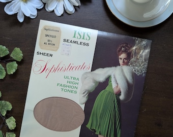 1960s Vintage Isis Sophisticates Sheer Nylons, New in Sealed Package, SpicyGlo Color, Size 10.5