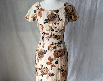 50s 60s Vintage Pixie of California Fall Floral Cocktail Dress, Wounded Bird *Please Read Full Description*