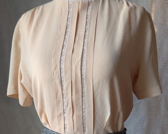 40s Pleated Blouse, Lace Detail, Lovely Peach Color, A Weber Original, True Vintage