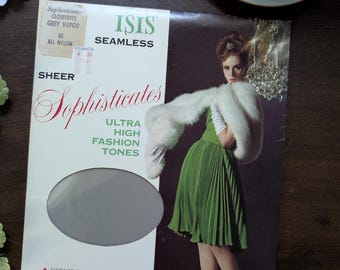 50s 60s Vintage Isis Sophisticates Sheer Nylons, New in Sealed Package, Grey Vapor Color, Size 10