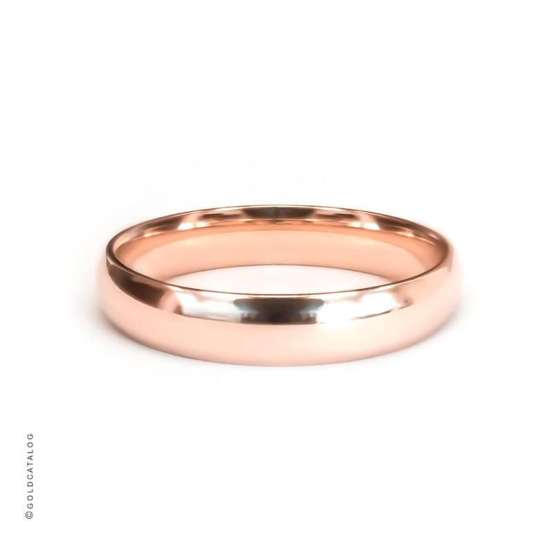 Comfort fit Mens Womens Wedding Ring Simple Rings 14k Solid Rose Gold Band 4MM Plain Polished Half Round Dome
