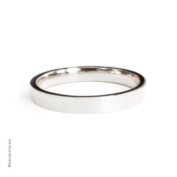 Mens Platinum 3mm Traditional Dome Oval Wedding Band Ring