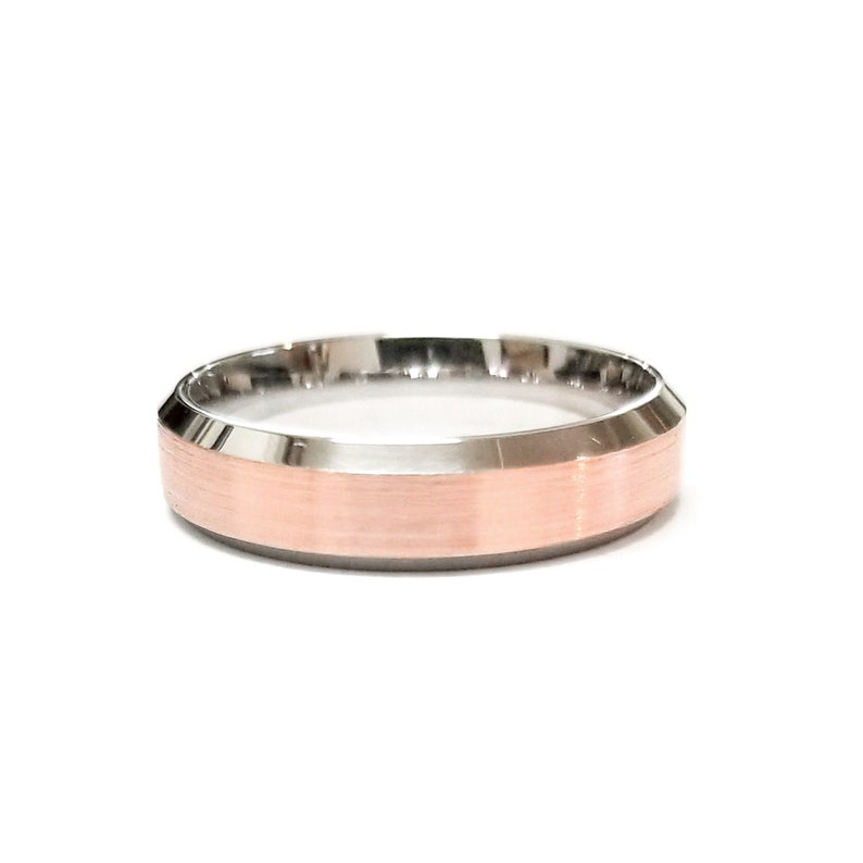 2-Tone Gold Wedding Bands Beveled Edge Matte 14K White /& Rose Gold Comfort Fit Ring Mens Women 3MM 4MM 5MM WIDE 6MM 7MM Brush Finish