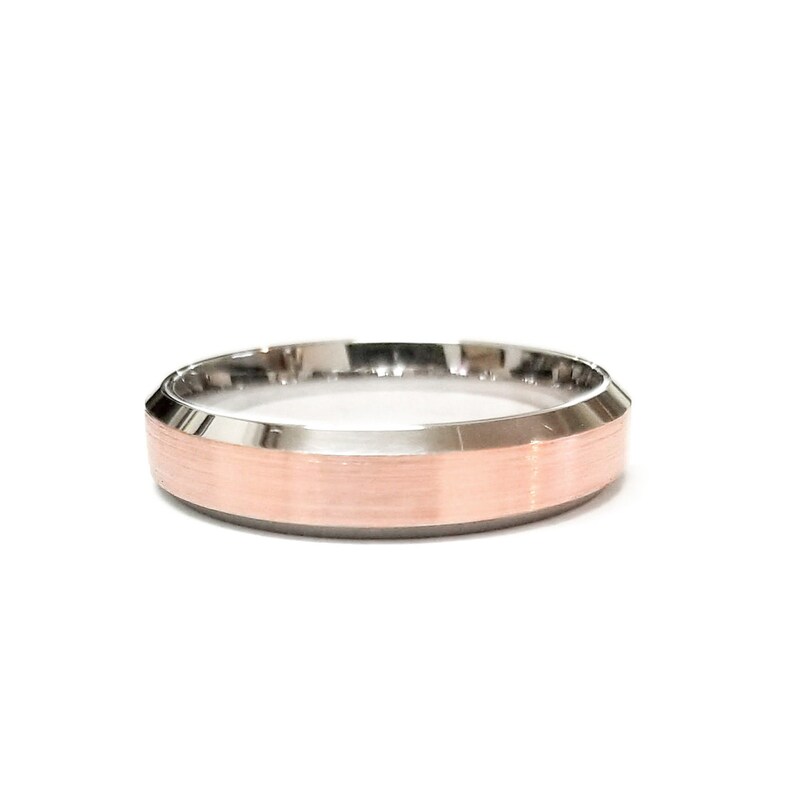 2-Tone Gold Wedding Bands Beveled Edge Matte 14K White /& Rose Gold Comfort Fit Ring Mens Women 3MM 4MM 5MM WIDE 6MM 7MM Brush Finish