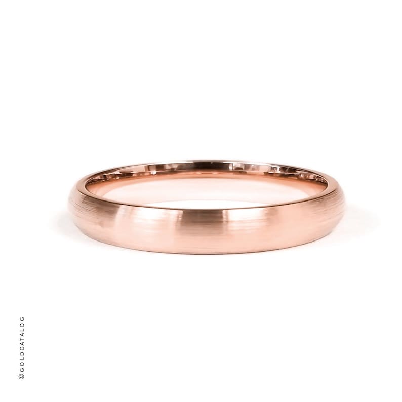 Comfort Fit Mens Womens Wedding Band Ring Classic Simple Rings 14k Solid Rose Gold Band 3MM Plain Matte Brushed