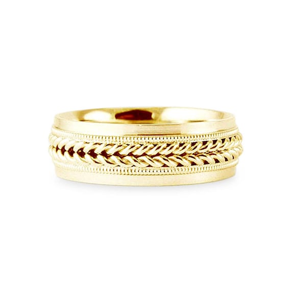 Size Jewel Tie Solid 14k Yellow Gold 6mm Milgrain Mens Wedding Ring Band 10.5