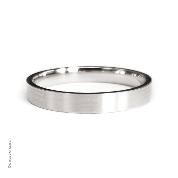 Flat Edged Wedding Band 3MM Mens 18K White Gold