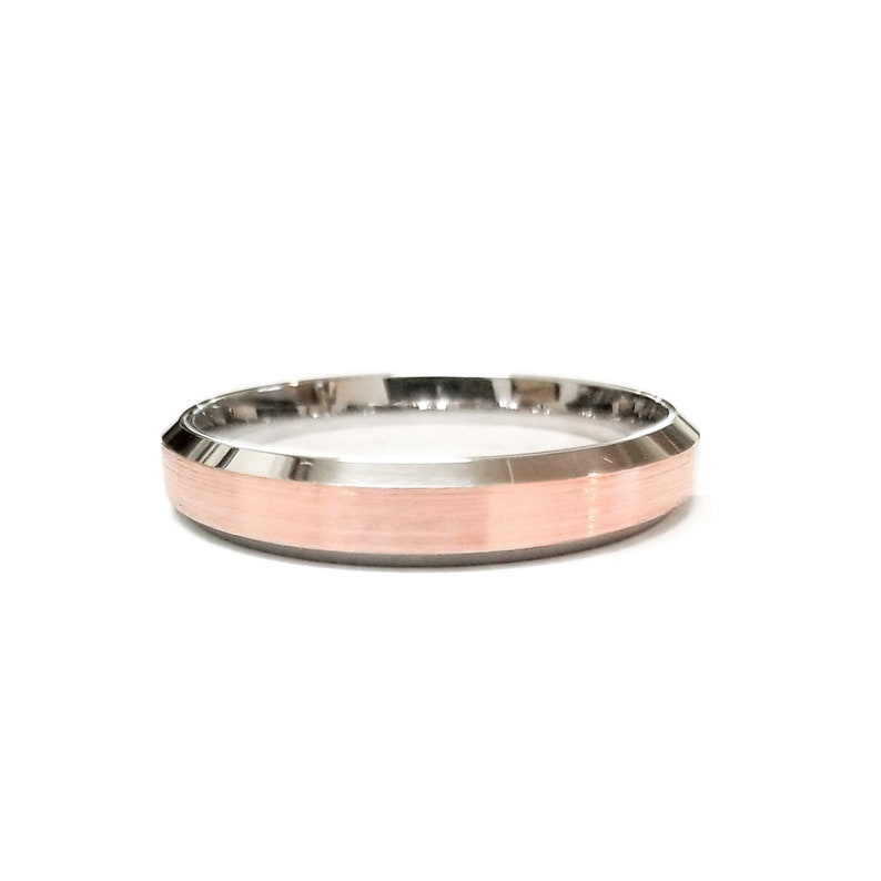 2-Tone Gold Wedding Bands Beveled Edge Matte 14K White /& Rose Gold Comfort Fit Ring Mens Women 3MM 4MM 5MM WIDE 6MM 7MM Brush Finish