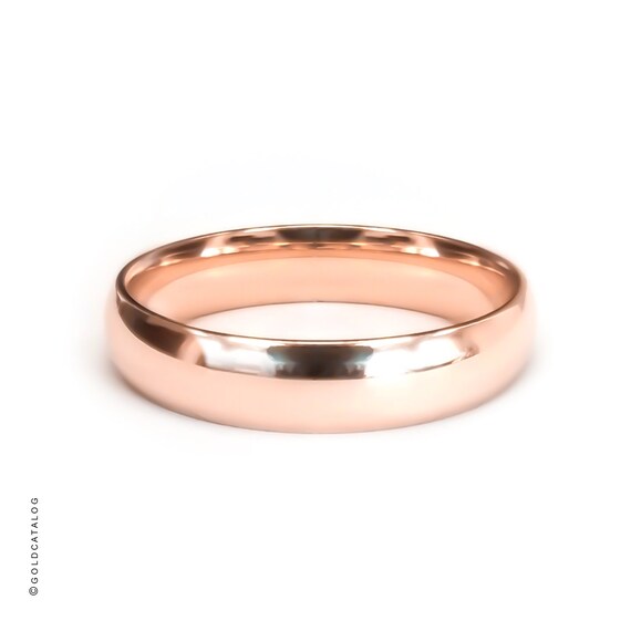Solid 14k Rose Gold Wedding Band 5mm Plain Half Round Dome Comfort Fit Mens