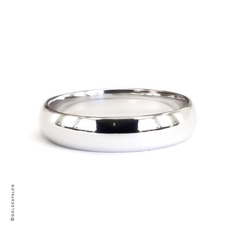 18K White Gold Wedding Band / Plain Polished Dome Comfort Etsy