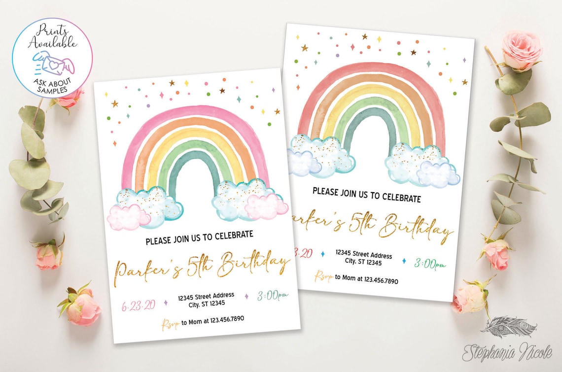 Rainbow Birthday Party Invitation Personalized Printable - Etsy