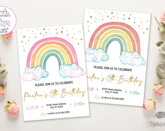 Rainbow Birthday Party Invitation, Personalized Printable Digital - Etsy