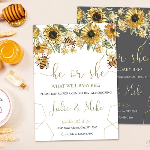 Bee Gender Reveal Invitation Bumblebee Bumble Bee Gender Etsy