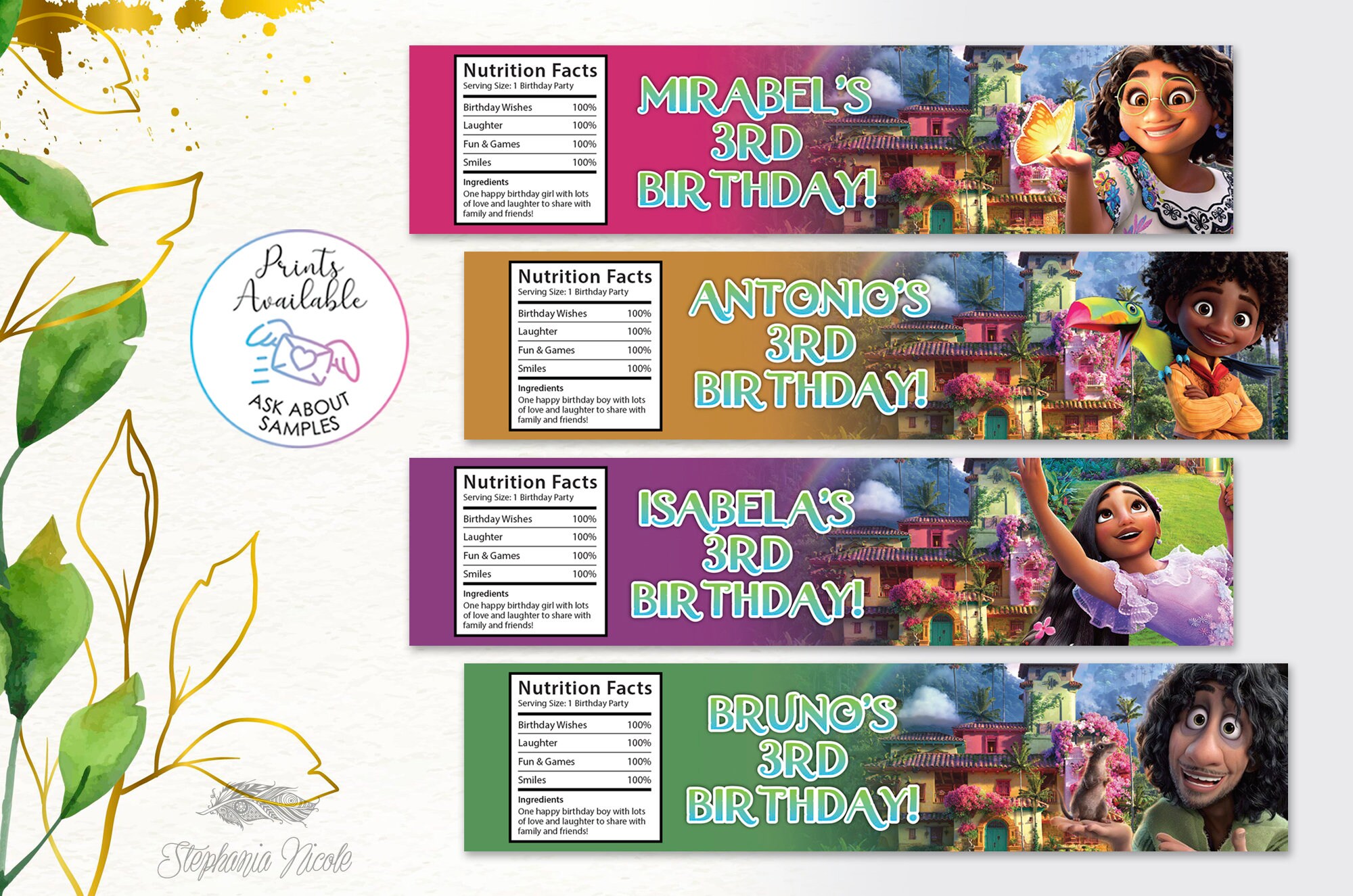 Personalized Encanto Happy Birthday, Personalized Thank You Water