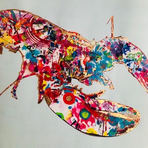 Lobster Art by Gary Low. Framed Wall Art for Beach House. Colorful Illustration using Ink and Acrylic  in Vintage Frame. Free US Shipping.