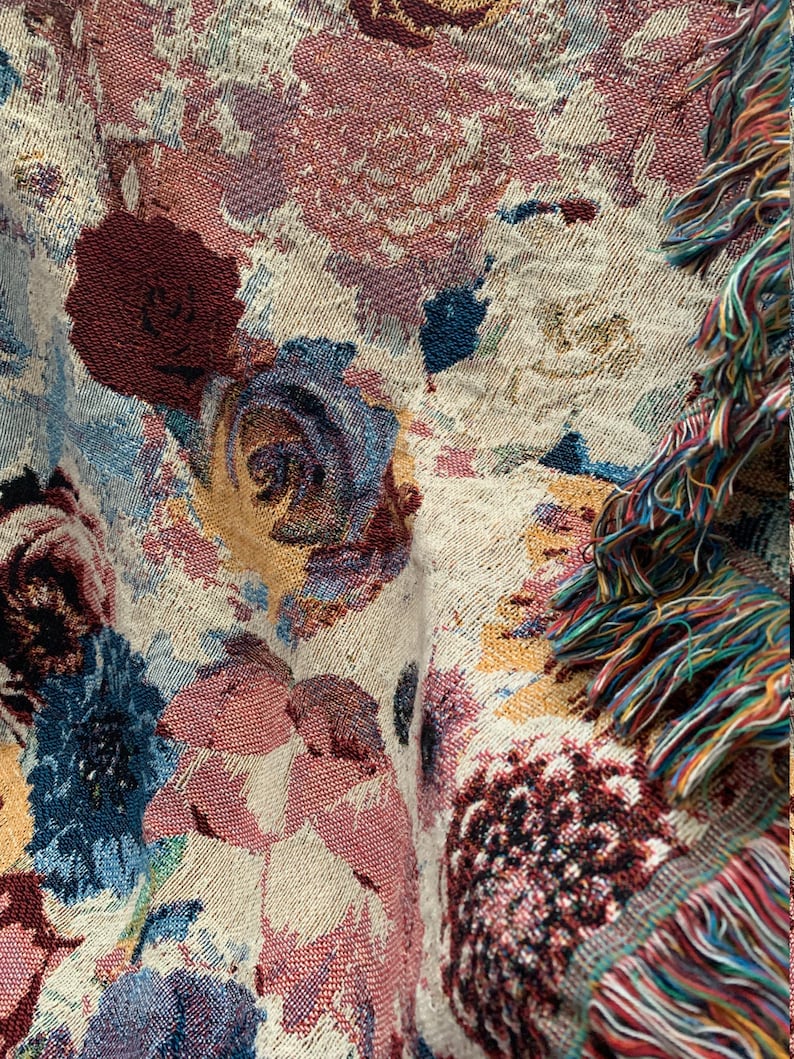 Floral Woven Throw Blanket with Fringe. Personalized Gift Etsy