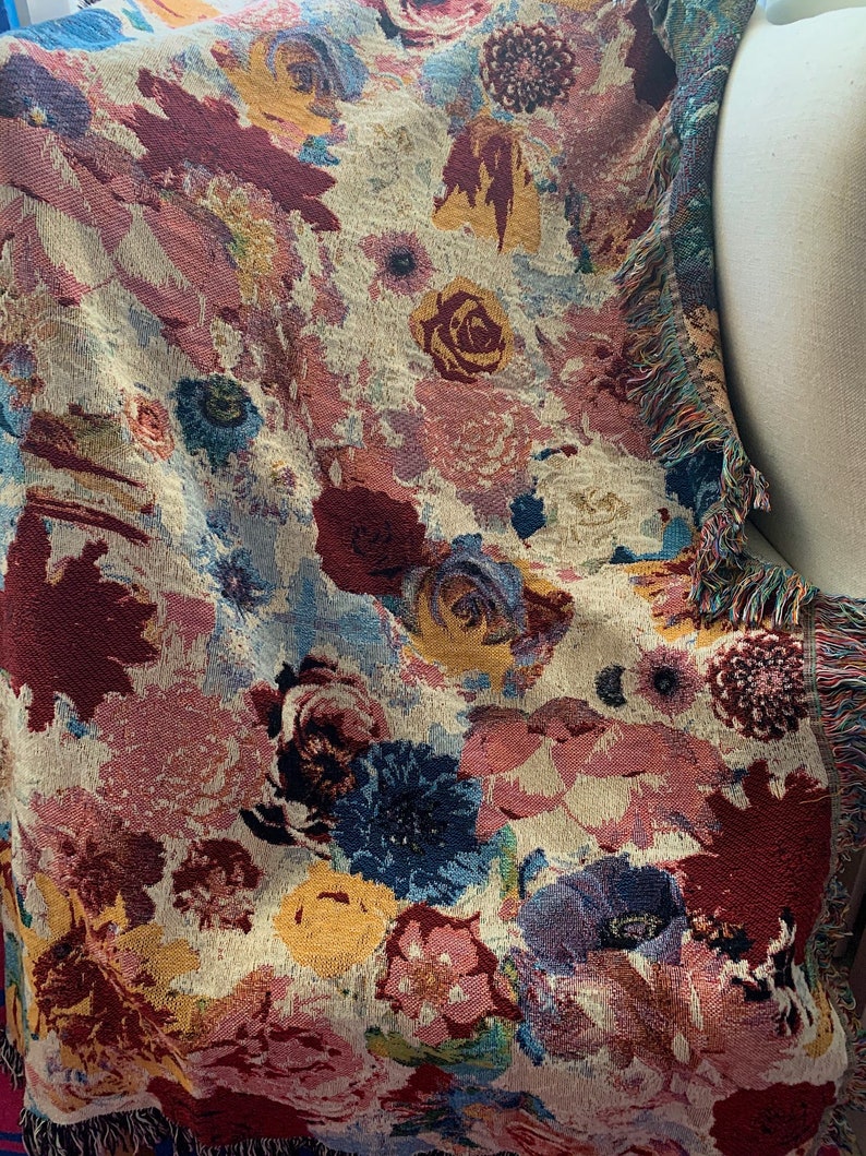 Floral Woven Throw Blanket With Fringe. Personalized Gift Etsy