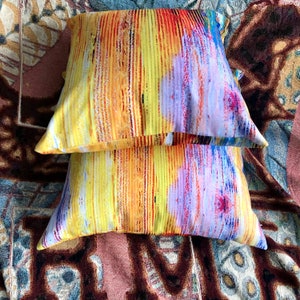 Sunset Accent Pillow. Colorful Pillow from Abstract Art. Washable Cover with Soft Pillow Insert. Special Gift for Home. Free Shipping in US image 2