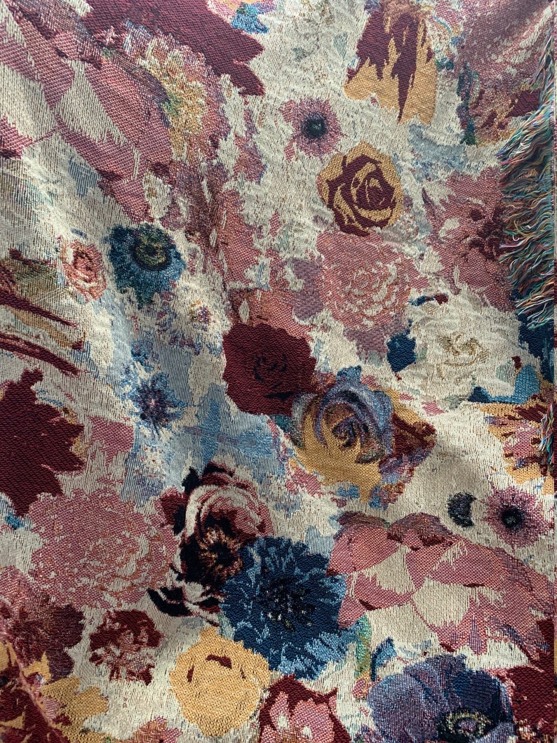 Floral Woven Throw Blanket With Fringe. Personalized Gift Etsy