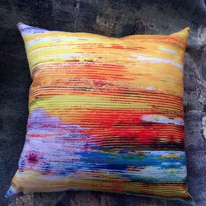 Sunset Accent Pillow. Colorful Pillow from Abstract Art. Washable Cover with Soft Pillow Insert. Special Gift for Home. Free Shipping in US image 9