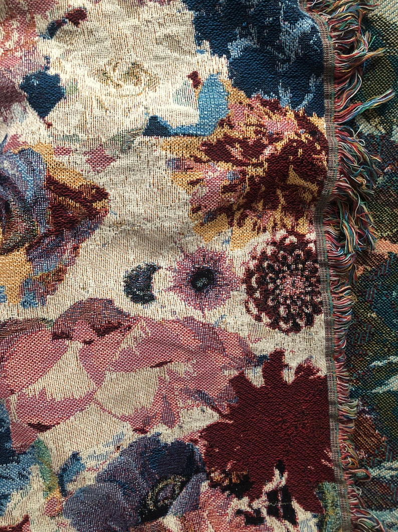 Floral Woven Throw Blanket With Fringe. Personalized Gift Etsy