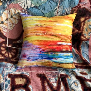 Sunset Accent Pillow. Colorful Pillow from Abstract Art. Washable Cover with Soft Pillow Insert. Special Gift for Home. Free Shipping in US image 4