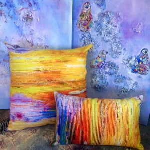 Sunset Accent Pillow. Colorful Pillow from Abstract Art. Washable Cover with Soft Pillow Insert. Special Gift for Home. Free Shipping in US image 1