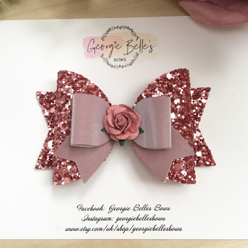 Dusky Pink Hair Bow Pink Bow Pink Hair Bow Glitter Hair Etsy