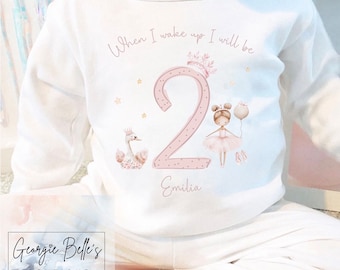 Personalised Ballerina Birthday Pyjamas | Girls Birthday Pjs | When I wake up Pjs | First Birthday | Second Birthday | Baby girls Pyjamas