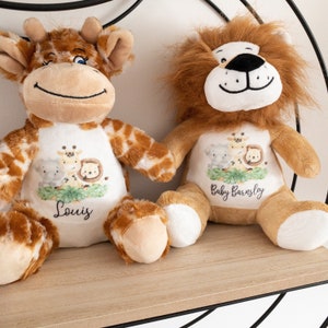 personalised lion or giraffe, personalised baby boy gift, gifts for new baby boy, safari themed baby gift, page boy gift, Christmas gift